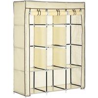 HOMCOM Fabric Wardrobe, Portable Wardrobe, Clothes Storage Unit with 8 Shelves, 2 Hanging Rods, 125 x 43 x 162.5 cm, Cream White