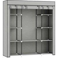 HOMCOM Clothes Storage Organiser with Hanging Rail, Shelves, Portable Wardrobe, Foldable Fabric Wardrobe, Light Grey