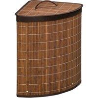 HOMCOM Bamboo Laundry Basket with Lid, 55 Litres Laundry Hamper with Removable Washable Lining, Corner Washing Baskets, 38 x 38 x 57cm, Brown