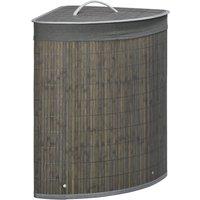 HOMCOM Bamboo Laundry Basket, 55L Corner Hamper with Lid, Removable Liner, Washing Basket, 38 x 38 x 57cm, Grey Aosom UK