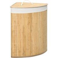 HOMCOM Bamboo Laundry Basket with Lid, 55 Litres Laundry Hamper w/ Removable Washable Lining, Corner Washing Baskets, Natural Aosom UK