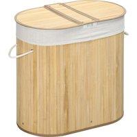 HOMCOM Bamboo Laundry Basket w/ Lid, 100 Litres Laundry Hamper w/ 2 Sections Removable Washable Lining Washing Baskets 62.5 x 37 x 60.5cm Aosom UK