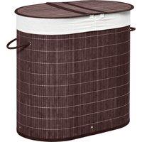HOMCOM 100L Bamboo Laundry Basket with Lid, Washing Basket with 2 Compartments, Handles, Removable Liner, Brown