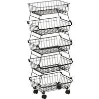 HOMCOM 5 Tier Storage Trolley, Stackable Fruit Vegetable Cart for Kitchen, Living Room, 40 x 2 x 97 cm, Black