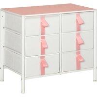 HOMCOM Storage Chest with 6 Fabric Drawers, Metal Frame Dresser with Wooden Top, Organiser for Bedroom or Nursery, Pink Aosom UK