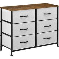 HOMCOM Bedroom Chest of Drawers, Industrial Dresser with 6 Fabric Bins, Steel Frame & Wooden Top, Grey Aosom UK