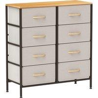 HOMCOM Fabric Chest of Drawers, Industrial Storage Bedroom Dresser with 8 Fabric Drawers, Steel Frame and Wooden Top for Nursery, Living Room, Hallway, Cream White