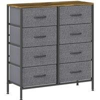 HOMCOM Fabric Chest of Drawers, Industrial Bedroom Dresser with 8 Fabric Drawers, Steel Frame and Wooden Top for Nursery, Living Room, Hallway, Rustic Brown and Grey