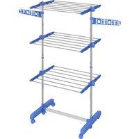 HOMCOM 3-Tier Clothes Airer, Foldable Clothes Drying Rack, Stainless Steel Indoor & Outdoor Clothes Dryer w/ Wheels & Wings, Easy Assembly Aosom UK