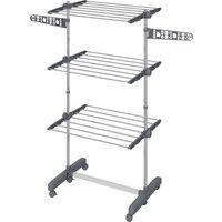 HOMCOM 3-Tier Clothes Airer, Foldable Clothes Drying Rack, Stainless Steel Indoor/Outdoor Clothes Dryer with Wheels & Wings, 142 Aosom UK