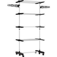 HOMCOM Four-Shelf Collapsing Clothes Horse, With Side Arms and Wheels - Black