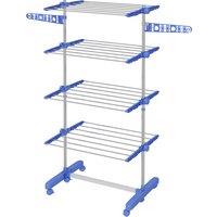 HOMCOM 4-Tier Clothes Airer, Foldable Clothes Drying Rack, Stainless Steel Indoor & Outdoor Clothes Dryer w/ Wheels & Wings, Easy Assembly Aosom UK