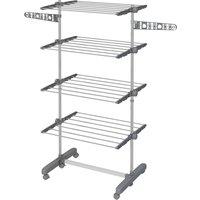 HOMCOM 4-Tier Clothes Airer, Foldable Clothes Drying Rack, Stainless Steel Clothes Dryer with Wheels & Wings, Easy Assembly Aosom UK