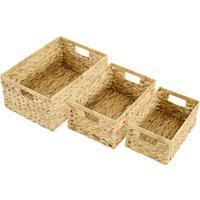 HOMCOM Set of 3 Wicker Storage Baskets, Woven Baskets with Handles, Storage Boxes for Shelves, Living Room, Bathroom, Natural Tone Aosom UK