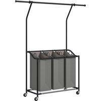 HOMCOM 126L Laundry Sorter, Rolling Wash Basket with Hanging Rail and Mobile 3-Bag Organiser for Bedroom, Bathroom, Laundry Room, 88-149.5L x 40W x 167H cm, Dark Grey