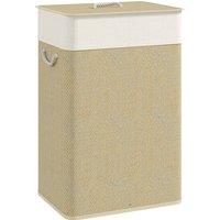 HOMCOM Bamboo Laundry Basket with Lid, 72L Laundry Hamper with Rope Handles, Washing Basket with Removable Washable Liner Bag for Bathroom, Bedroom, Nature Wood Finish