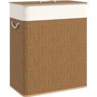 HOMCOM Double Laundry Basket with Lid, 100L Bamboo Laundry Hamper with Rope Handles, Washing Basket with Removable Liner for Bathroom, Bedroom, Brown