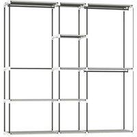 HOMCOM Portable Wardrobe, Open Clothes Wardrobe with 8 Shelves, 3 Hanging Rails, Light Grey