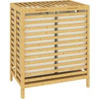 HOMCOM Bamboo Laundry Basket with Lid, 2 Baskets, Foldable, 64L, Natural and Cream White