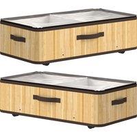 HOMCOM 60L Under Bed Storage with Wheels Pack of 2, Underbed Storage Box with Clear Lid Cover and Reinforced Handle, Natural