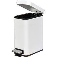 HOMCOM 5L Rectangular Compact Bin Steel Body Removable Bucket Quiet-Close Lid w/ Pedal Lid Rubbish Trash Can Garbage Tidy Clean White Aosom UK