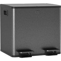 HOMCOM 30L Dual Compartment Stainless Steel Bin, with Deodoriser Holders - Black