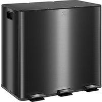 HOMCOM 3 x 15L Pedal Bin, Steel Triple Kitchen Bin with Soft Close Lid, Removable Inner Buckets, Fingerprint-Proof, Black