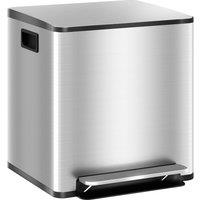 HOMCOM 30L Dual Compartment Stainless Steel Bin, with Deodoriser Holders - Silver Tone