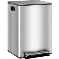 HOMCOM 40L Dual Compartment Stainless Steel Bin, with Deodoriser Holders - Silver Tone
