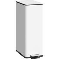 HOMCOM 20L Kitchen Pedal Bin, Slim Stainless Steel Rubbish Bin, Removable Inner Bucket, Soft-Close and Stay-Open Lid, White