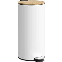 HOMCOM Kitchen Bin, 30 Litre Pedal Rubbish Bin with Removable Bucket, White and Natural
