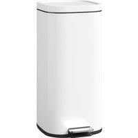 HOMCOM 30L Kitchen Bin, Compact Pedal Bin with Soft-Close and Stay-Open Lid, Removable Bucket for Kitchen, Home, Office, White