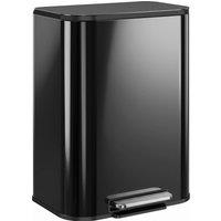 HOMCOM 50L Kitchen Bin, Metal Pedal Rubbish Bin with Soft Close and Stay-Open Lid, Removable Inner Bucket, High Gloss Black