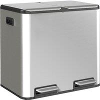 HOMCOM 2 x 20L Double Kitchen Bin, Stainless Steel Pedal Rubbish Bin with Dual Compartments, Soft Close Lids, Silver Tone