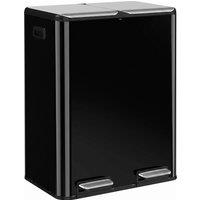 HOMCOM 2 x 30L Double Kitchen Bin, Stainless Steel Pedal Rubbish Bin with Dual Compartments, Soft Close Lids, High Gloss Black