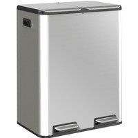 HOMCOM 2 x 30L Double Kitchen Bin, Stainless Steel Pedal Rubbish Bin with Dual Compartments, Soft Close Lids, Silver Tone