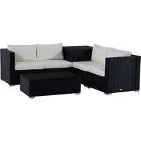 Outsunny 4-Seater Rattan Garden Corner Sofa Set Wicker 4 Seater Garden Weave Furniture w/ Cushion Bl