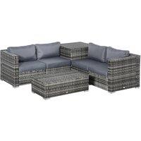 Outsunny 6PC Rattan Corner Sofa Set Wicker 4 Seater Garden Storage Coffee Table Conversation Ottoman Outdoor Weave Furniture w/ Cushion Aosom UK