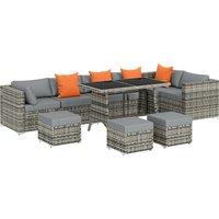Outsunny 10 Piece Rattan Garden Furniture Set, 2 Corner Sofas with 4 Chairs, 4 Stools and Coffee Table, Outdoor Patio Furniture