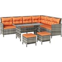 Outsunny 7-Seater Patio wicker Sofa Set Rattan Chair Furniture w/ Glass & Cushioned, Orange