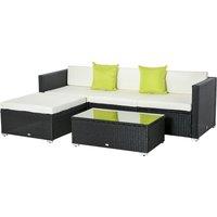 Outsunny 4-Seater Garden Rattan Furniture Outdoor Sectional Rattan Sofa Set Coffee Table Patio Furniture Metal Frame w/ Cushion Pillows Aosom UK