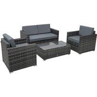Outsunny 4 Pieces Wicker Steel Rattan Sofa Set Garden Chair Seat Furniture Patio Grey