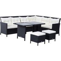 Outsunny 8-Seater Patio Furniture Set, Rattan Corner Dining Set with Wicker Coffee Table and Foot Stool, Black Aosom UK