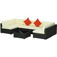 Outsunny 7 Pieces PE Rattan Garden Furniture Set w/ Thick Padded Cushion, Patio Garden Corner Sofa Sets w/ Glass Coffee Table and Pillows Aosom UK