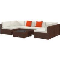 Outsunny Seven-Piece Garden Rattan Set, with Glass-Top Table - Brown