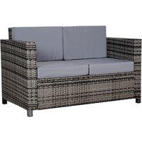 Outsunny 2 Seater Garden Furniture, Rattan Sofa with Soft Padded Cushion and Armrests, Wicker Garden Loveseat for Patio, Mixed Grey