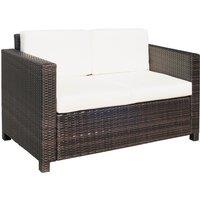 Outsunny 2 Seater Garden Furniture, Rattan Sofa with Soft Padded Cushion and Armrests, Wicker Garden Loveseat for Patio, Mixed Brown