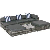 Outsunny 5-Seater Rattan Sofa Coffee Table Set Sectional Wicker Weave Furniture for Garden Outdoor C