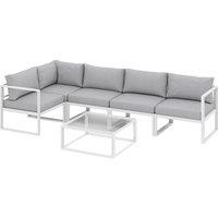 Outsunny 6 Seater Aluminium Garden Furniture Set, Garden Sofa Set with Thick Cushions for Patio and Balcony, Outdoor, Light Grey
