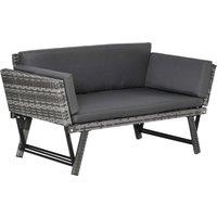 Outsunny 2 Seater Rattan Folding Daybed Sofa Bench Garden Chaise Lounger Loveseat with Cushion Outdoor Patio Grey Aosom UK